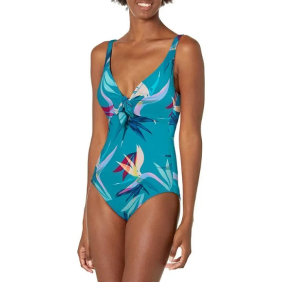 Profile by Gottex Paradise V-Neck Tie Front Underwire One Piece Swimsuit Size 10 - Picture 3 of 7